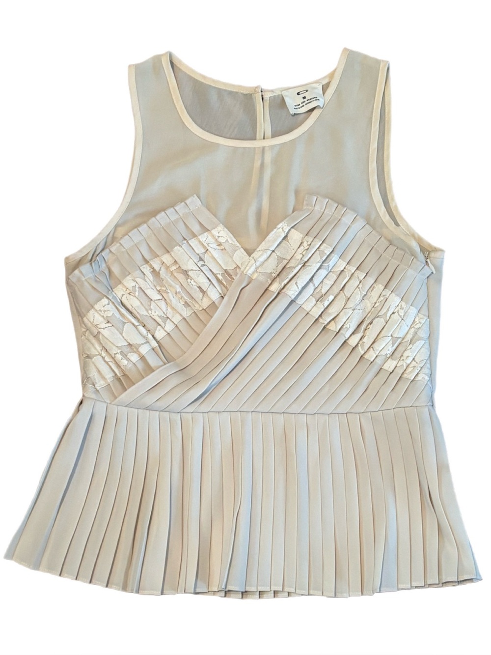Pins & Needles Pleated Chiffon Peplum Crossover Lace Top - Cream / M